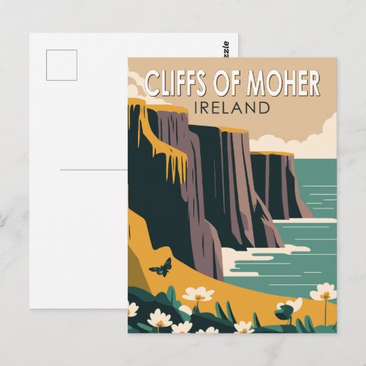 Cliffs of Moher Ireland Floral Travel Art  Briefkaart (Voorkant / Achterkant)