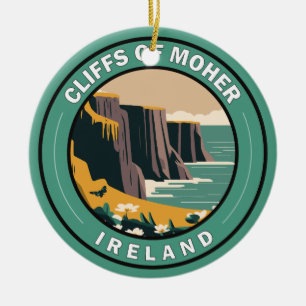 Cliffs of Moher Ireland Floral Travel Art  Keramisch Ornament