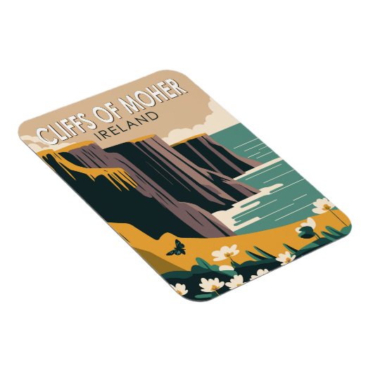 Cliffs of Moher Ireland Floral Travel Art  Magneet (Rechterzijde)