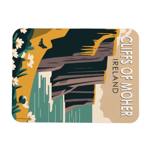 Cliffs of Moher Ireland Floral Travel Art  Magneet (Horizontaal)