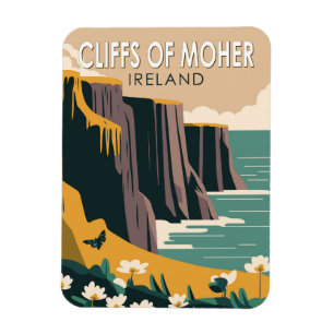 Cliffs of Moher Ireland Floral Travel Art  Magneet