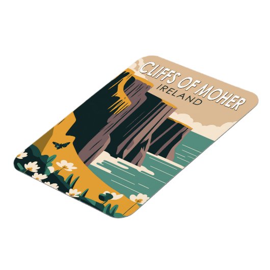 Cliffs of Moher Ireland Floral Travel Art Magneet (Linkerzijde)