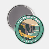 Cliffs of Moher Ireland Floral Travel Art  Magneet (Voorkant / Achterkant)