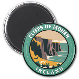 Cliffs of Moher Ireland Floral Travel Art  Magneet