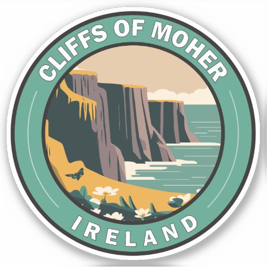 Cliffs of Moher Ireland Floral Travel Art  Sticker (Voorkant)
