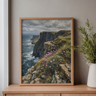 Cliffs of Moher Sea Pinks Thrift Art Canvas Afdruk
