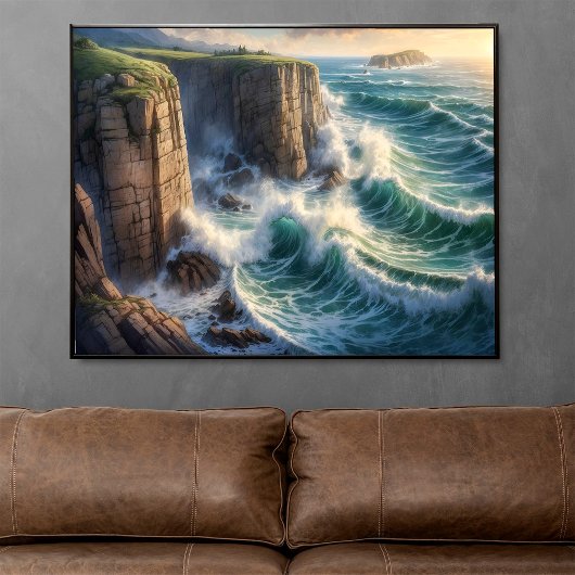 Cliffside Blue Ocean Waves Kustgolf Poster