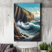 Cliffside Bruine Blauwe Oceaan Golven Aan Zee Poster