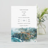 Cliffside Coastal Village Waterverf Beach Bruiloft Kaart (Staand voorkant)