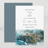 Cliffside Coastal Village Waterverf Beach Bruiloft Kaart (Voorkant / Achterkant)