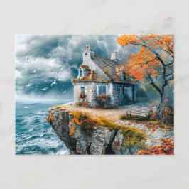 Cliffside Cottage Over Stormy Zee Briefkaart