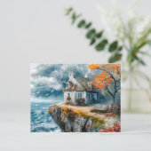 Cliffside Cottage Over Stormy Zee Briefkaart (Staand voorkant)