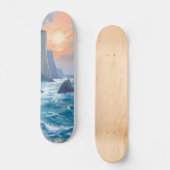 Cliffside Cove | Coastal Ocean Watercolor Painting Persoonlijk Skateboard (Voorkant)
