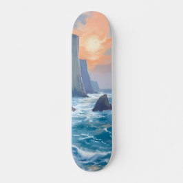 Cliffside Cove | Kustoceaan Aquarelschilderij Persoonlijk Skateboard