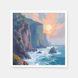 Cliffside Cove   Kustwater Aquarelschilderij Servet