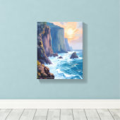 Cliffside Cove | Watercolor Schilderij van de Kust Canvas Afdruk (Insitu (Houten vloer))
