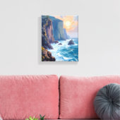 Cliffside Cove | Watercolor Schilderij van de Kust Canvas Afdruk (Insitu (Woonkamer))