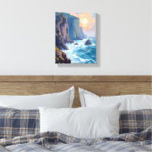 Cliffside Cove | Watercolor Schilderij van de Kust Canvas Afdruk (Insitu (Slaapkamer))