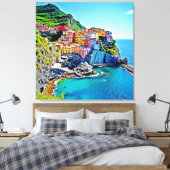 Cliffside Dreams: de kleuren van Manarola Canvas Afdruk (Insitu (Slaapkamer))