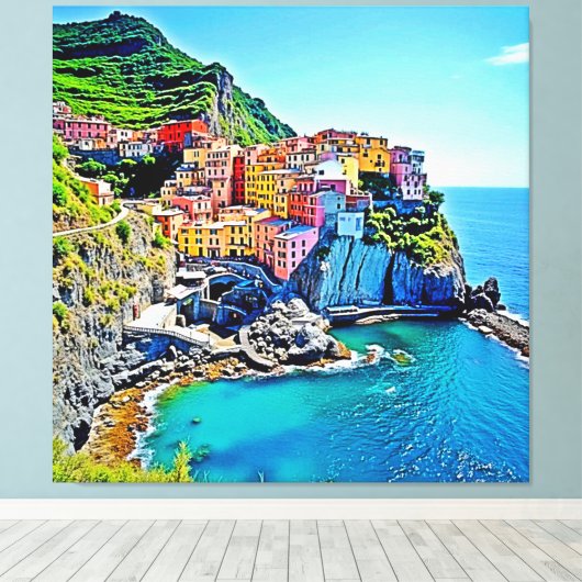 Cliffside Dreams: de kleuren van Manarola Canvas Afdruk (Insitu (Houten vloer))