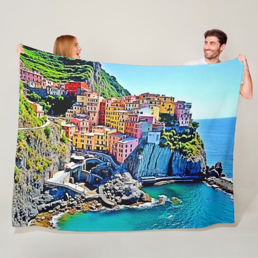 Cliffside Dreams: de kleuren van Manarola Fleece Deken (In situ)