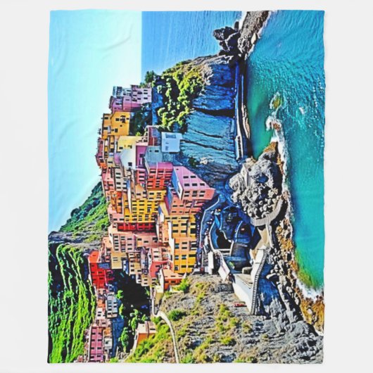 Cliffside Dreams: de kleuren van Manarola Fleece Deken (Voorkant)