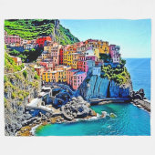 Cliffside Dreams: de kleuren van Manarola Fleece Deken (Voorkant (Horizontaal))