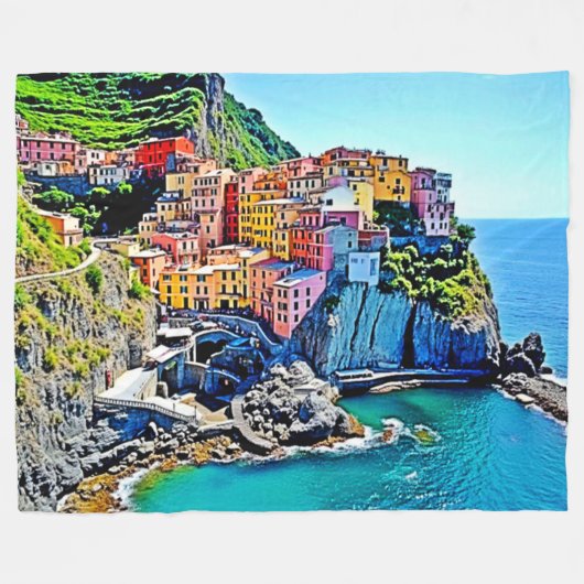 Cliffside Dreams: de kleuren van Manarola Fleece Deken (Voorkant (Horizontaal))