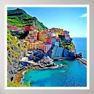 Cliffside Dreams: de kleuren van Manarola Poster