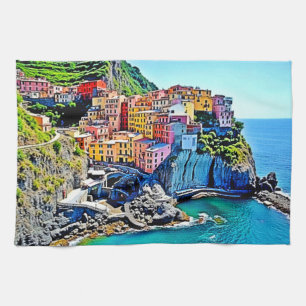 Cliffside Dreams: de kleuren van Manarola Theedoek