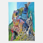 Cliffside Dreams: de kleuren van Manarola Theedoek (Verticaal)