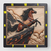 Cliffside Freedom: houten Mustang uurwerk Vierkante Klok (Voorkant)