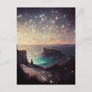Cliffside Night Fantasy Landscape Sci-Fi Briefkaart