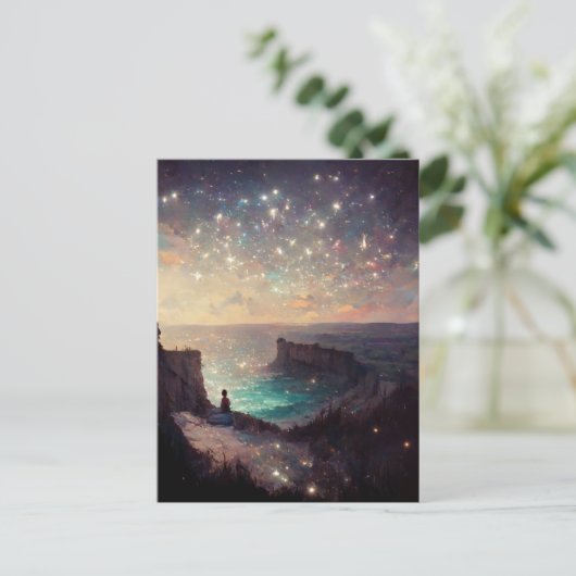 Cliffside Night Fantasy Landscape Sci-Fi Briefkaart (Staand voorkant)
