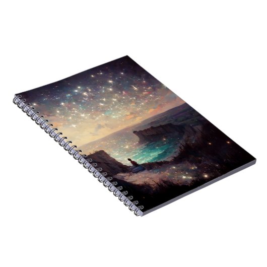 Cliffside Night Fantasy Landscape Sci-Fi Notitieboek (Rechterzijde)