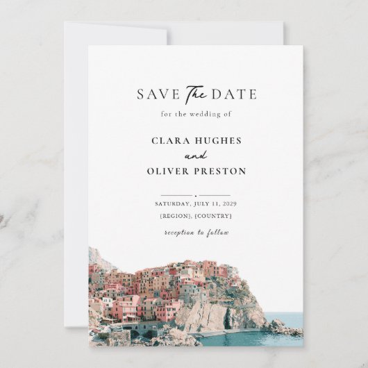 Cliffside Village Haven Cinque Terre Bruiloft Save The Date (Voorkant)