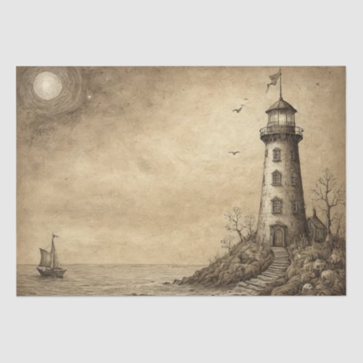 Cliffside vuurtoren: Nautische schets - Decoupage Tissuepapier (Voorkant)