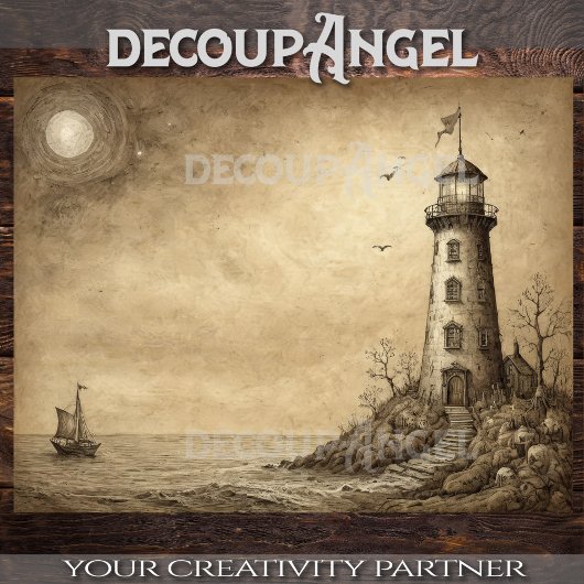 Cliffside vuurtoren: Nautische schets - Decoupage Tissuepapier
