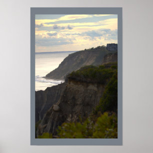 Cliffside Zonsondergang Watervlakte Foto Poster