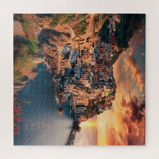 Clifftop kustlijn met zonsondergang gloed legpuzzel (Horizontaal)