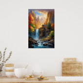 Clifftop Retreat: Houten Cabine bij de waterval Poster (Keuken)