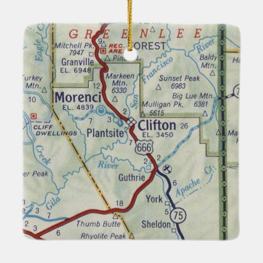 Clifton AZ Map Keramisch Ornament (Achterkant)