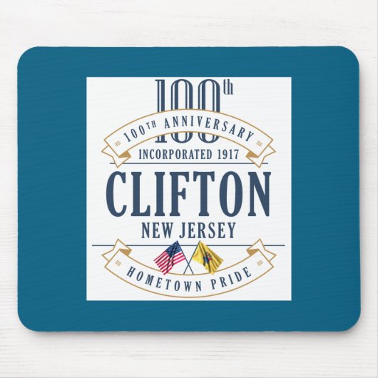 Clifton New Jersey 100th Anniv White _1 Muismat (Voorkant)