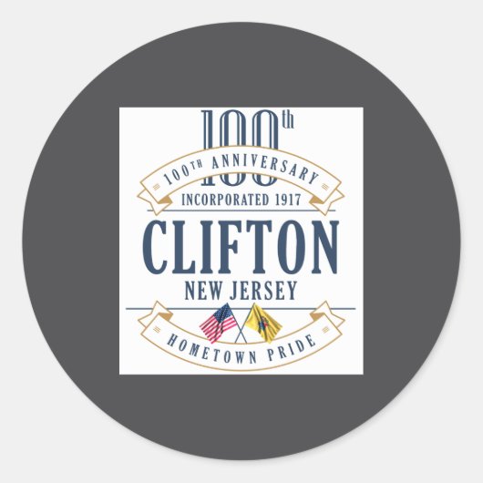 Clifton New Jersey 100th Anniv White _1  Ronde Sticker (Voorkant)