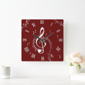 Climactic G Clef Music Red Roman Numerals Vierkante Klok (Huis)