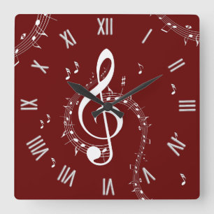 Climactic G Clef Music Red Roman Numerals Vierkante Klok