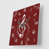 Climactic G Clef Music Red Roman Numerals Vierkante Klok (Hoek)