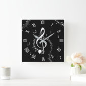 Climactisch G Clef Music Red met witte cijfers Vierkante Klok (Huis)