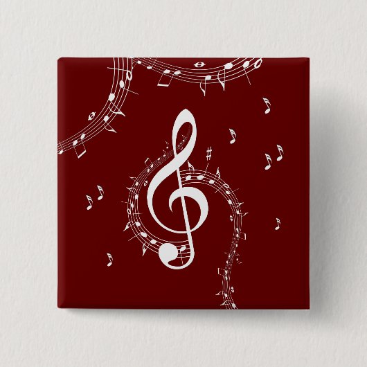 Climactische G-sleutel muziek Rood Vierkante Button 5,1 Cm (Voorkant)