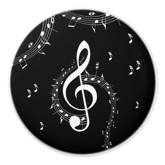 Climate G Clef Music Black Keramische Knop (Voorkant)